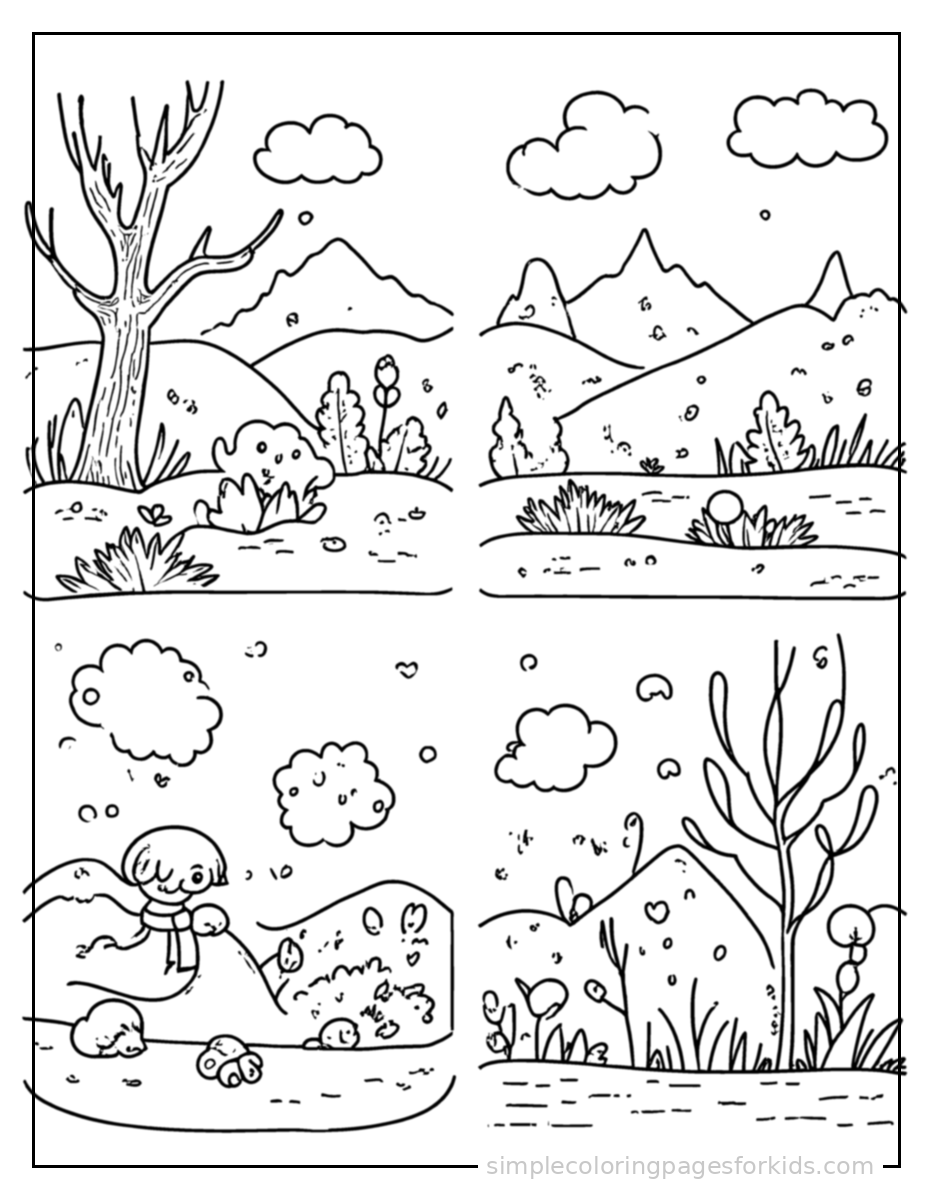 Printable seasons coloring page for kids