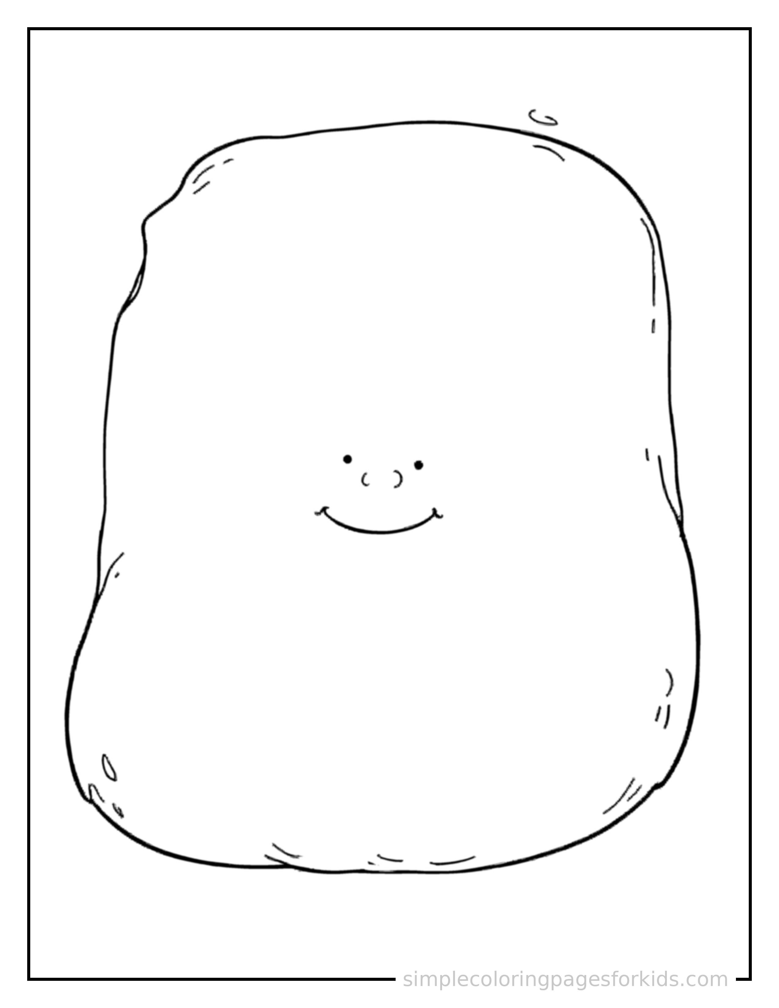 Free printable shapes coloring page featuring a giant bold rectangle shape, clearly outlined, filling most of the page, with a cute simple smiling face on it.