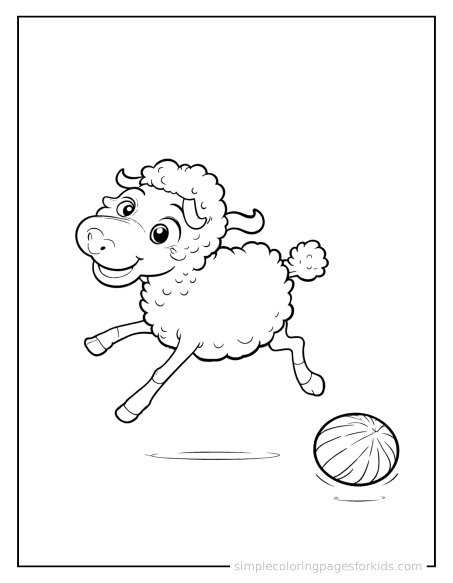 Playing with a Ball Sheep Coloring Page