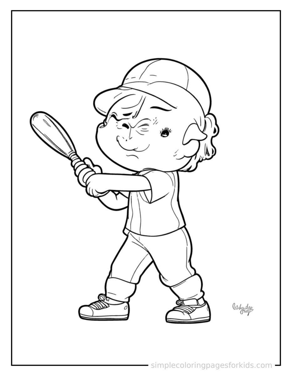 Sleepy Kid Playing Baseball With A Bat Coloring Page