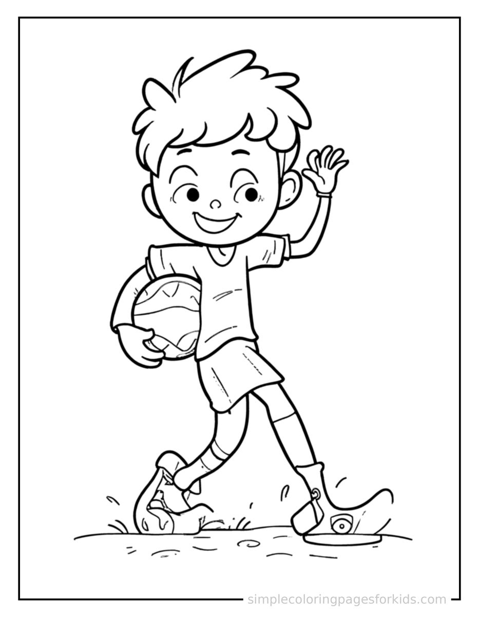 Kid Playing Football With A Football Coloring Pages
