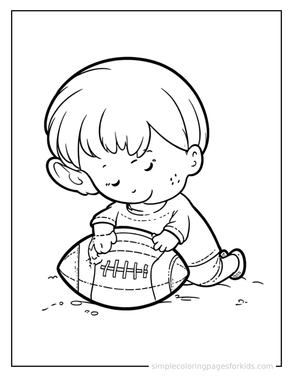 Sleepy Kid Playing Football With A Football Coloring Page