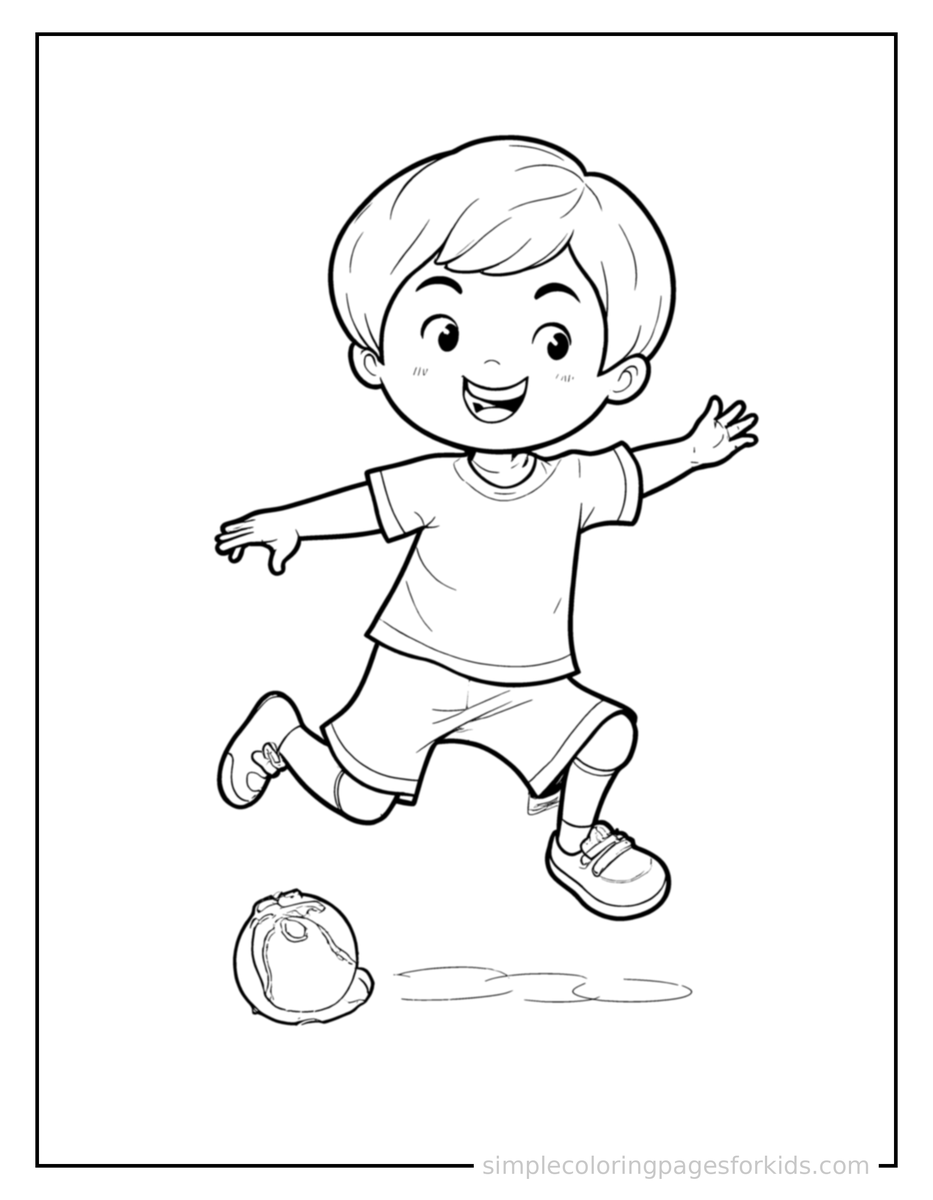 Jumping Kid Playing Football With A Football Coloring Page