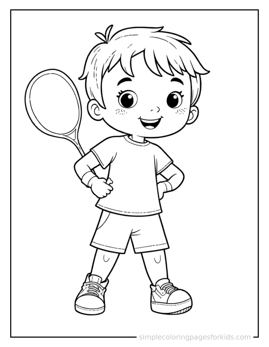 Proud Kid Playing Tennis With A Racket Coloring Page