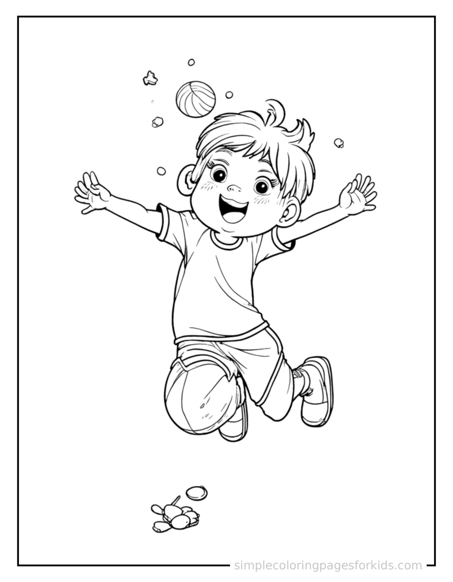 Jumping Kid Playing Volleyball Coloring Page