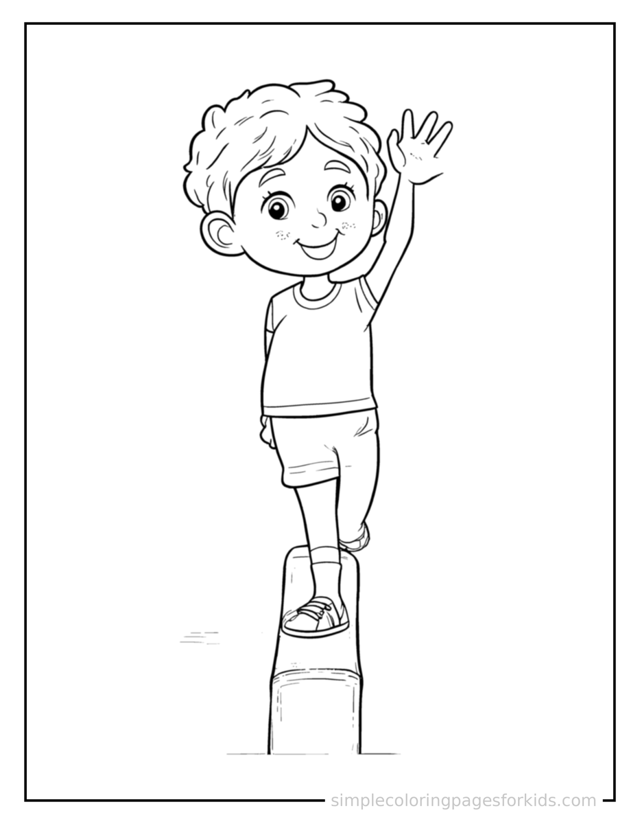 Kid Doing Gymnastics On A Balance Beam Coloring Pages