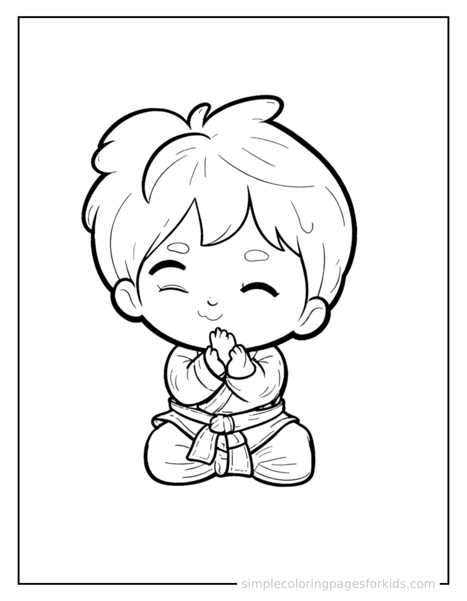 Sleepy Kid Practicing Karate In A Uniform Coloring Page