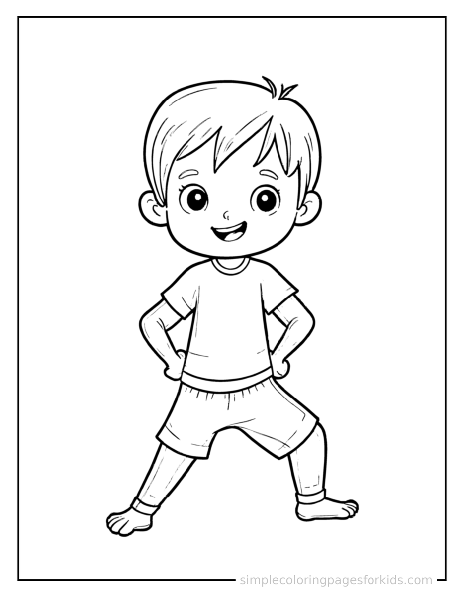 Proud Kid Doing Yoga In A Pose Coloring Page