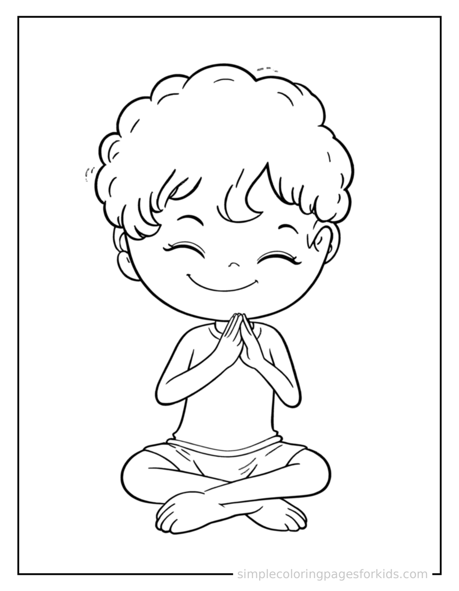 Sleepy Kid Doing Yoga In A Pose Coloring Page