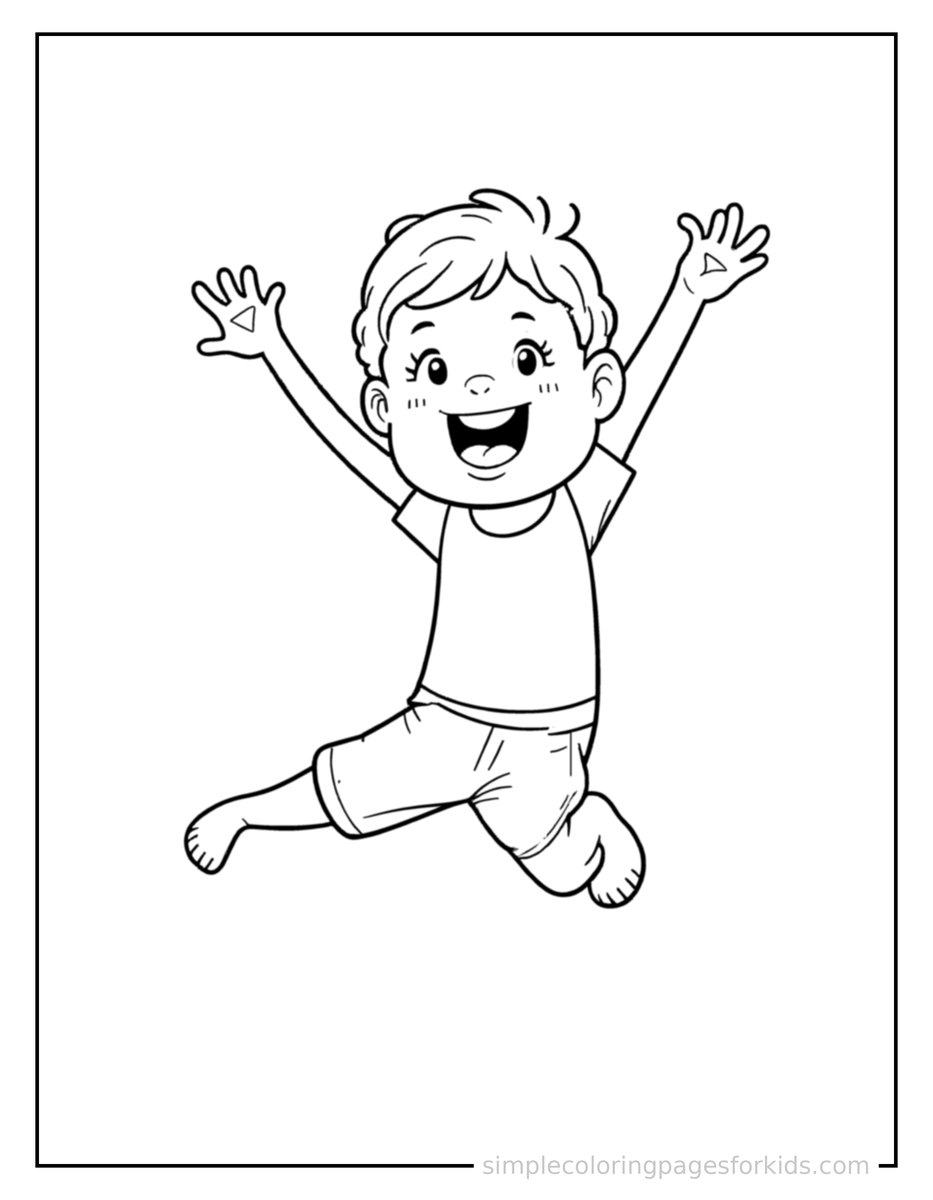 Jumping Kid Doing Yoga In A Pose Coloring Page