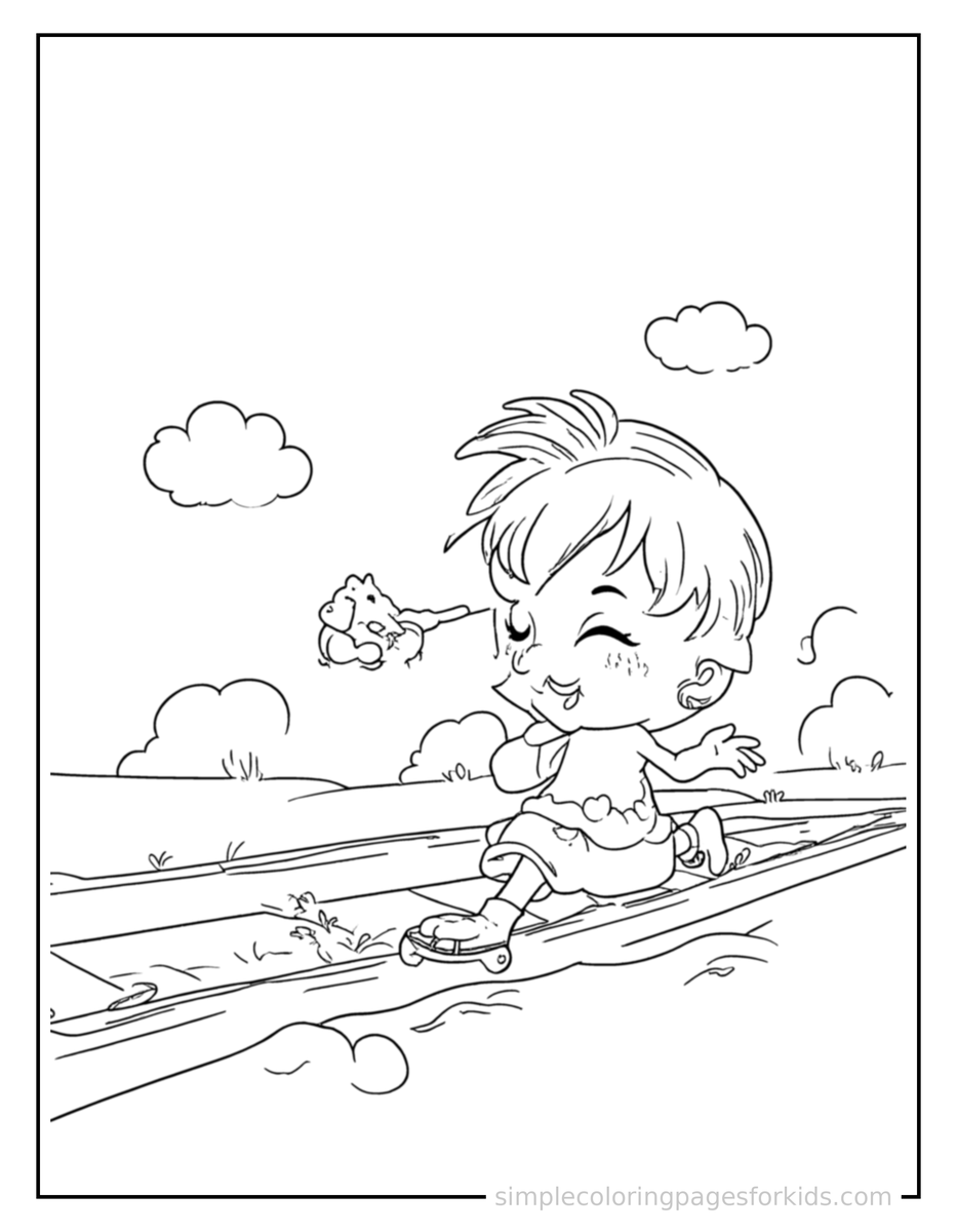 Sleepy Kid Running On A Track Coloring Page