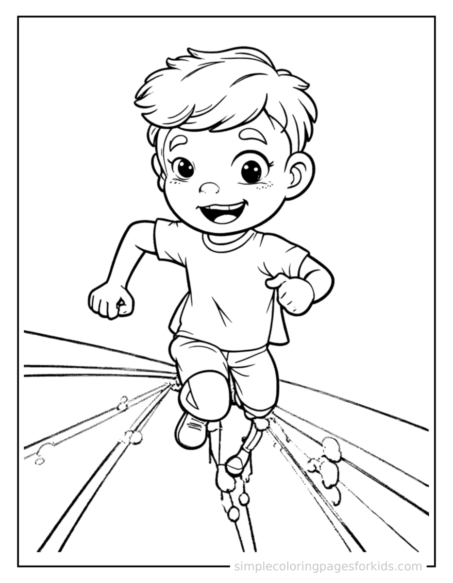 Running Kid Running On A Track Coloring Page