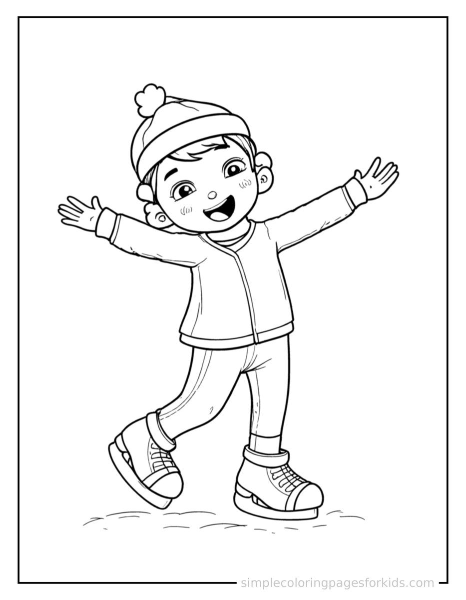 Jumping Kid Ice Skating Coloring Page
