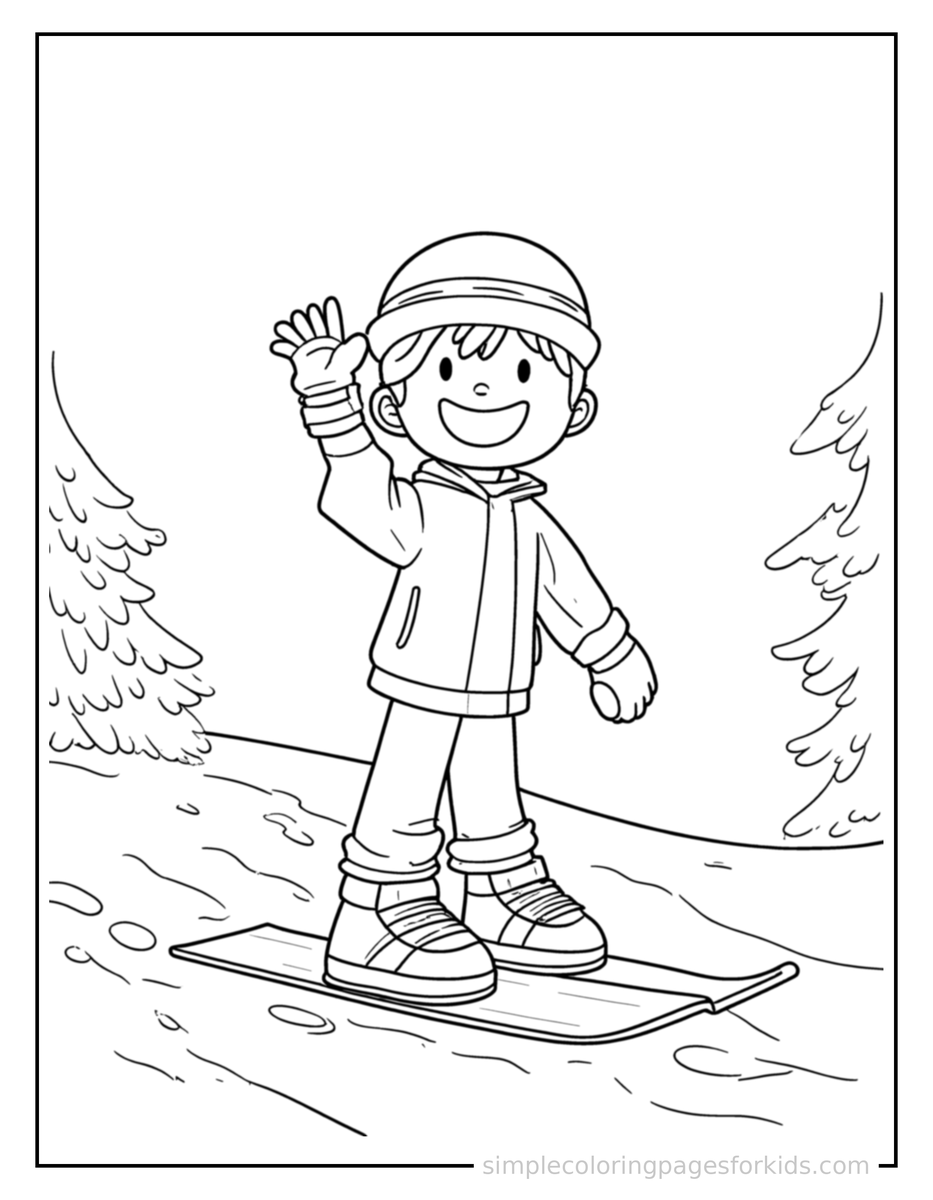Kid Snowboarding Down A Slope Coloring Pages