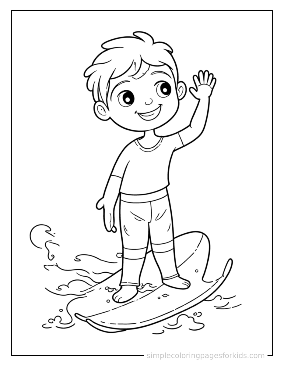 Kid Surfing On A Wave Coloring Pages
