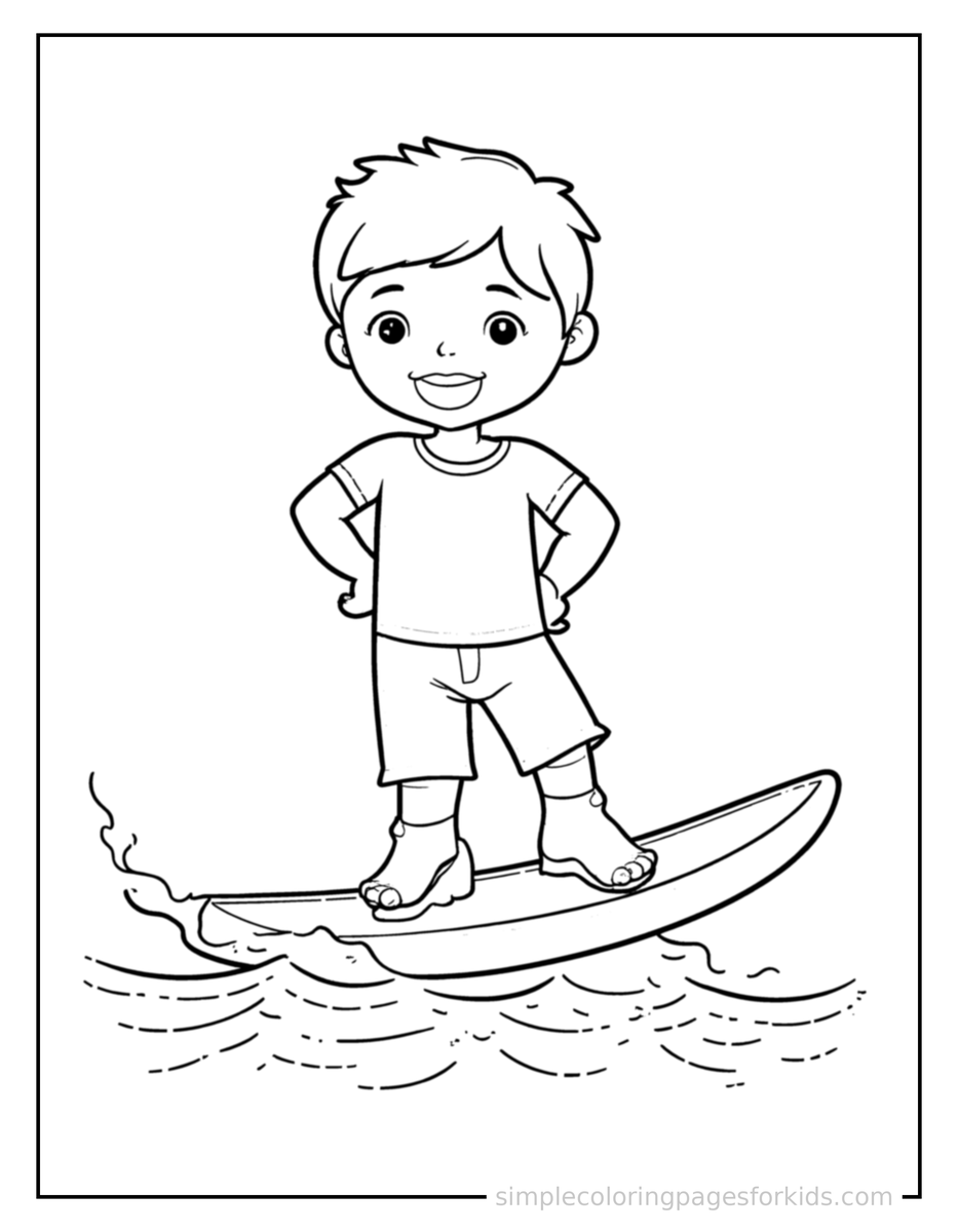Waving (2) Kid Surfing On A Wave Coloring Page