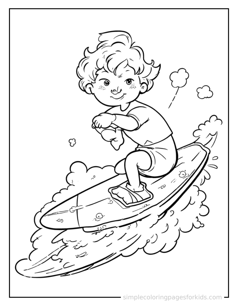 Waving (3) Kid Surfing On A Wave Coloring Page