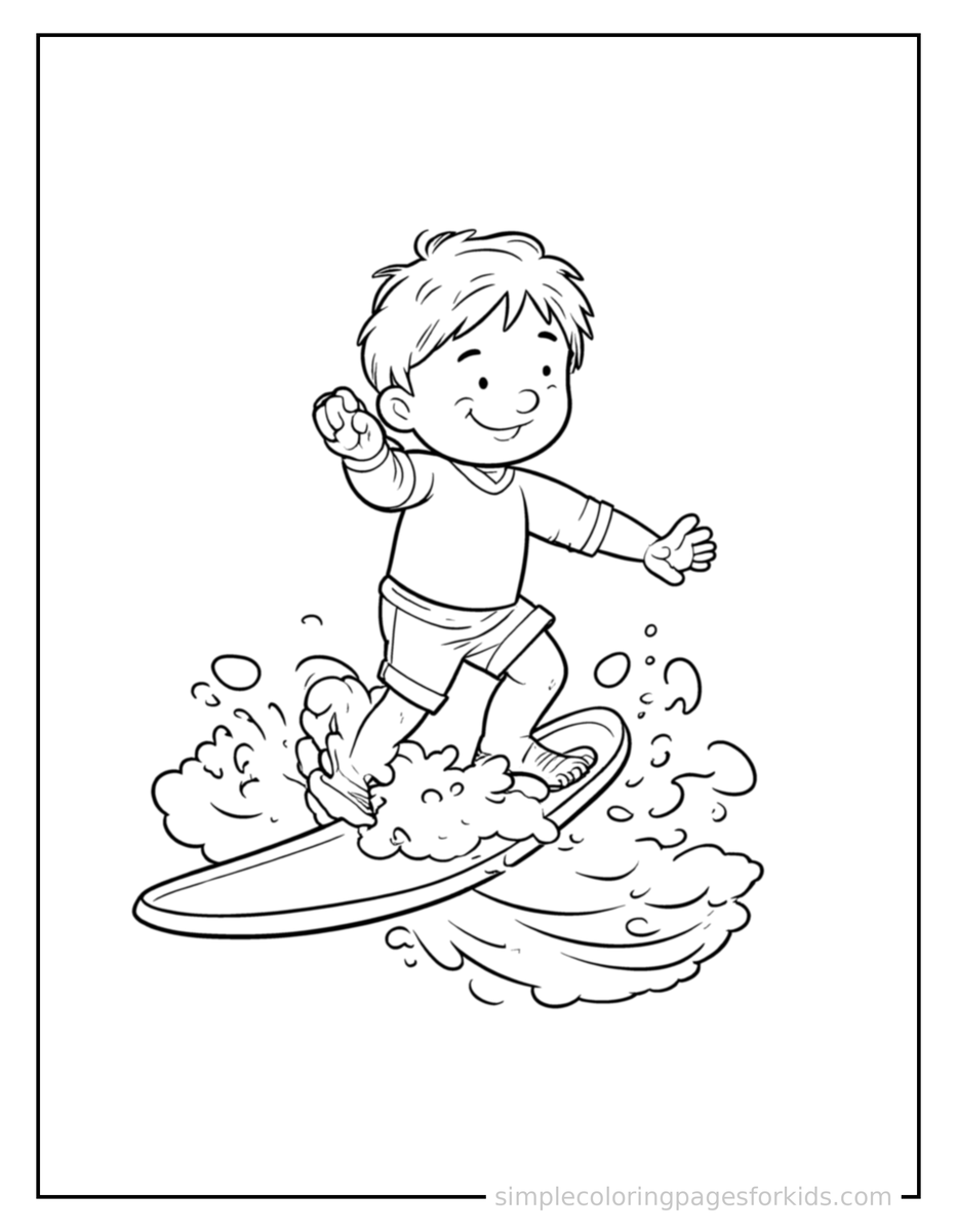 Waving (4) Kid Surfing On A Wave Coloring Page