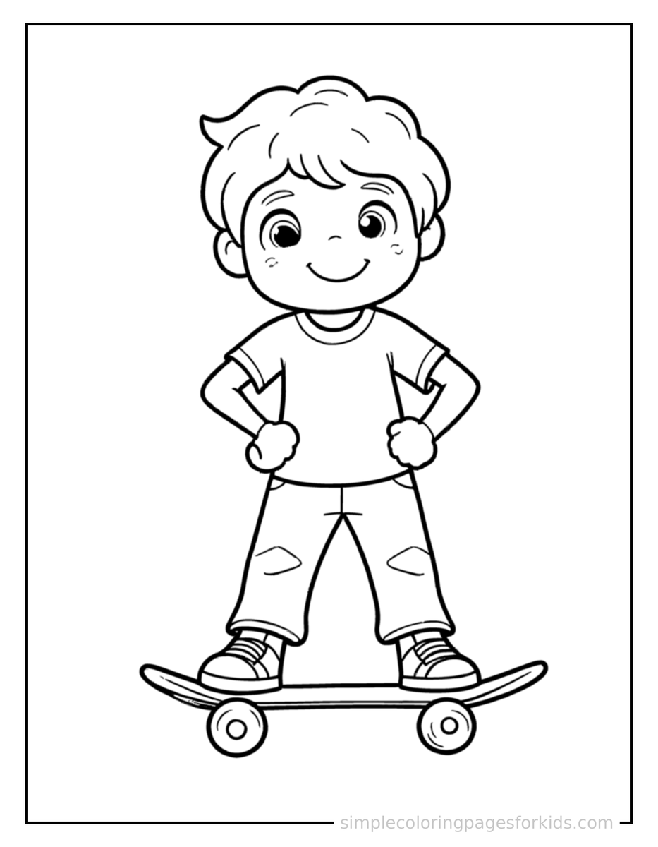 Proud Kid Skateboarding Coloring Page