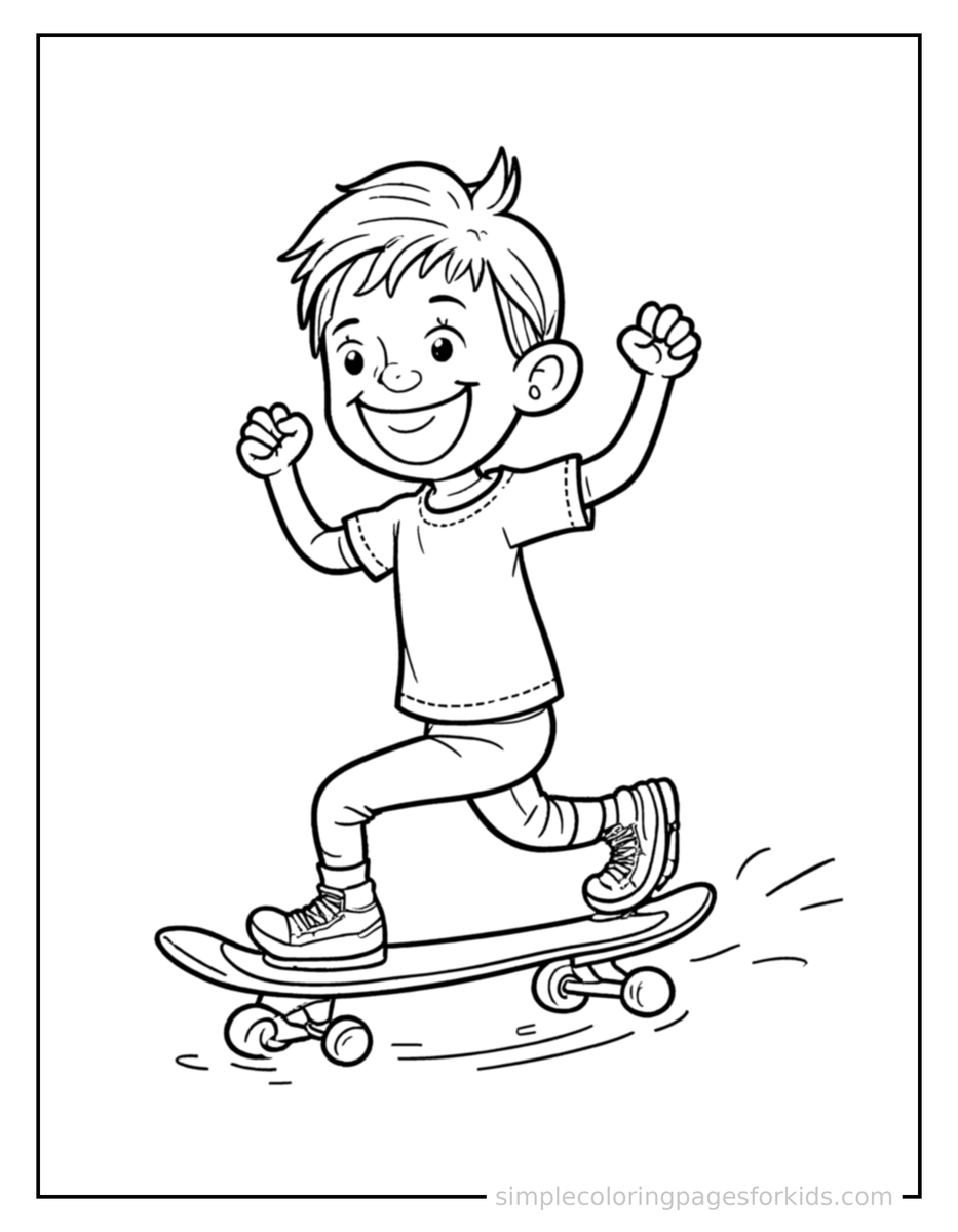 Running Kid Skateboarding Coloring Page