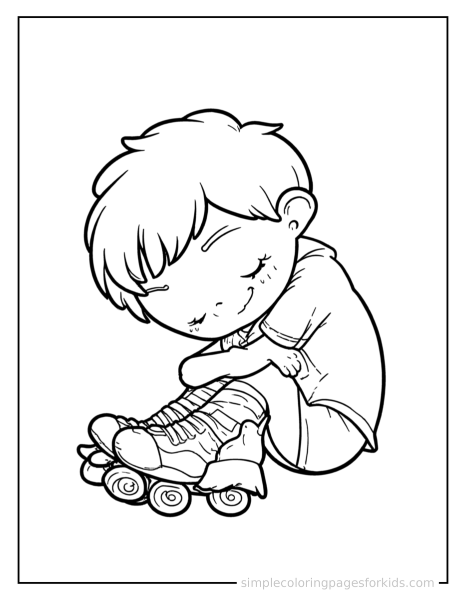 Sleepy Kid Roller Skating Coloring Page