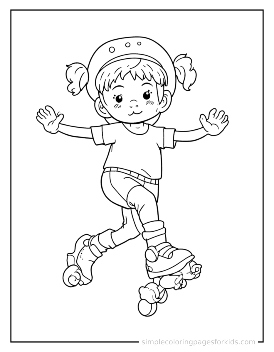 Jumping Kid Roller Skating Coloring Page