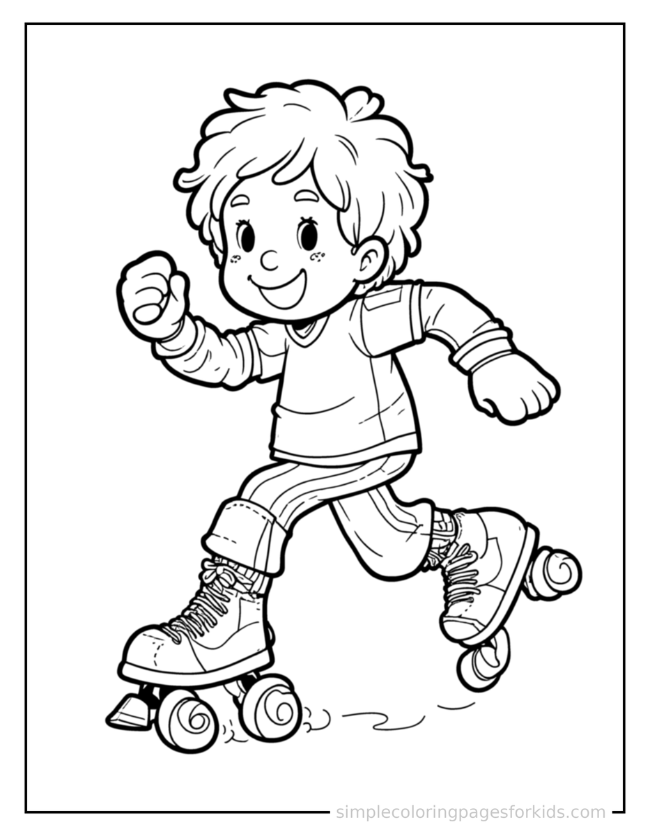 Running Kid Roller Skating Coloring Page