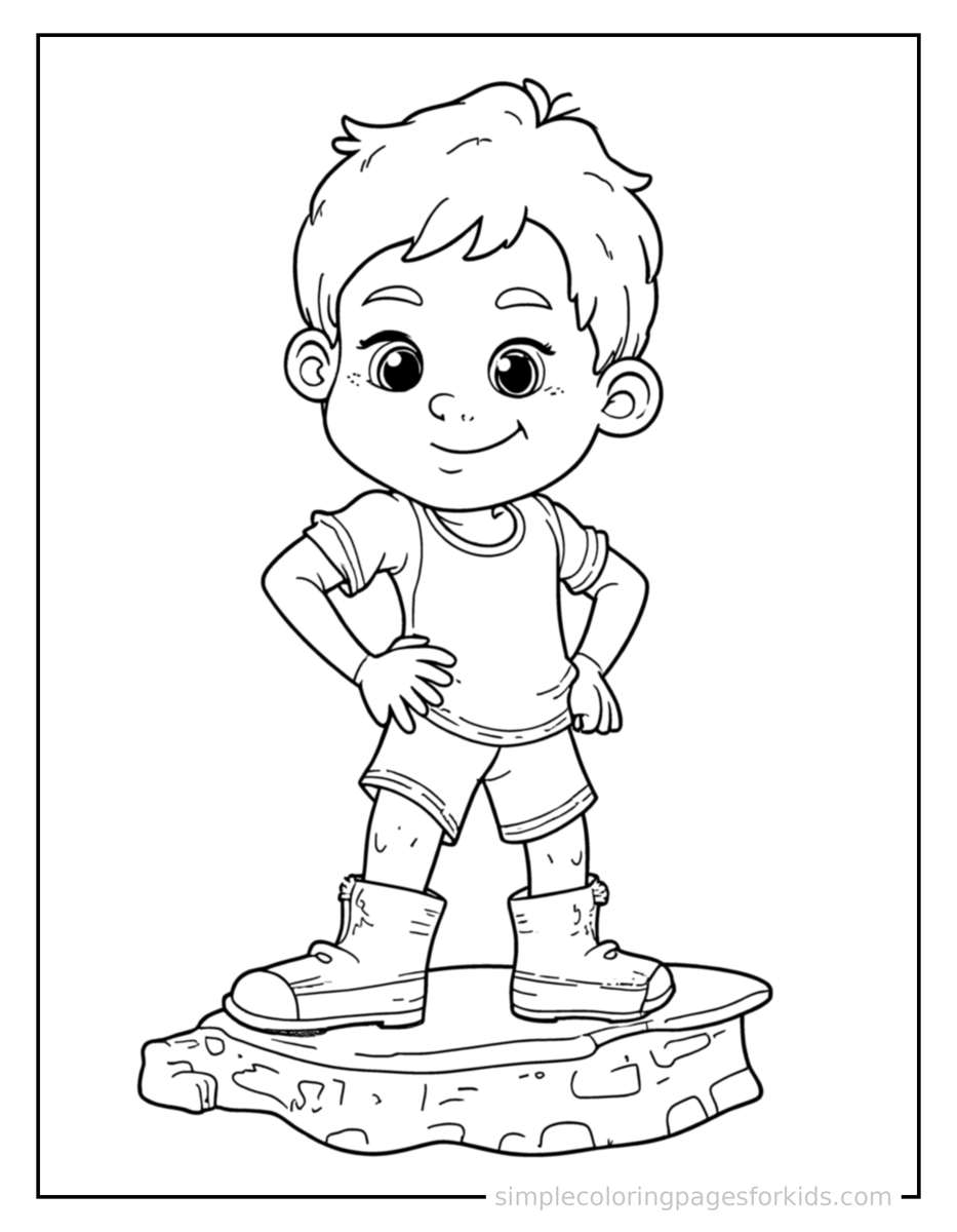 Proud Kid Rock Climbing On A Wall Coloring Page