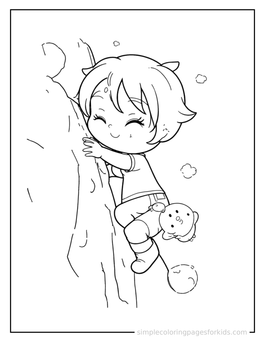 Sleepy Kid Rock Climbing On A Wall Coloring Page