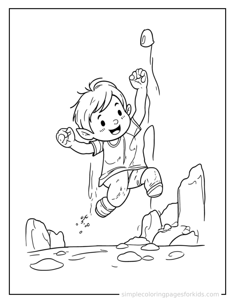 Running Kid Rock Climbing On A Wall Coloring Page