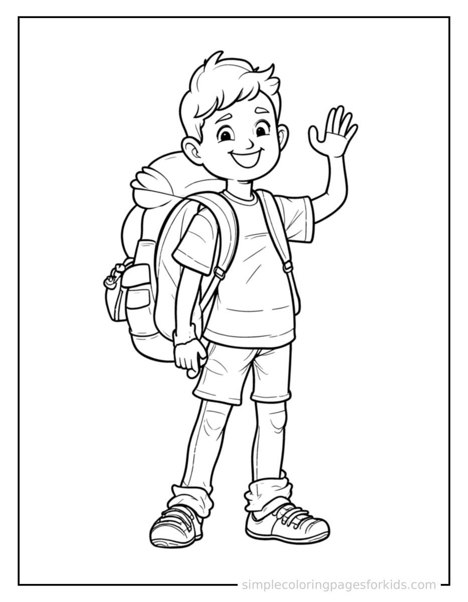 Kid Hiking With A Backpack Coloring Pages