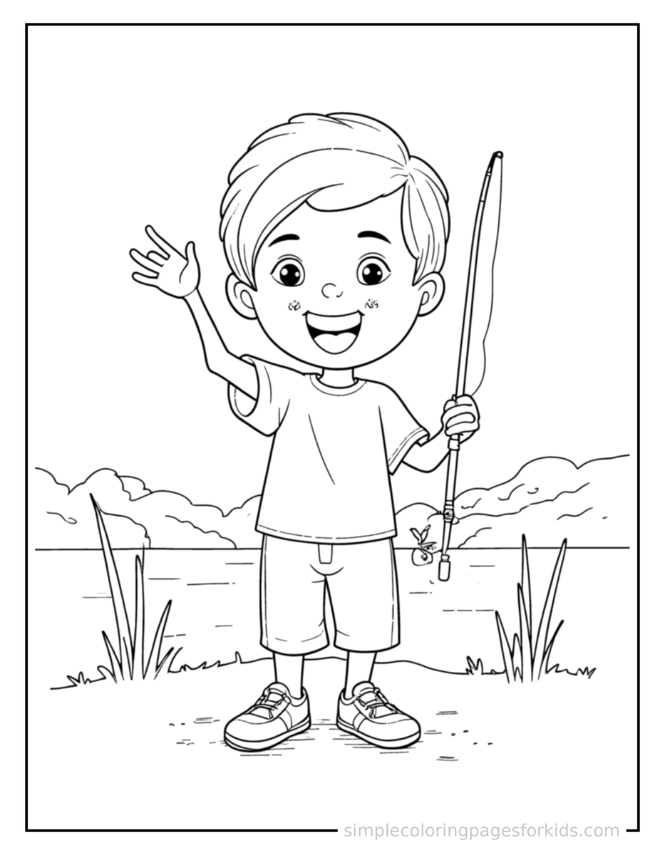 Kid Fishing By A Lake Coloring Pages