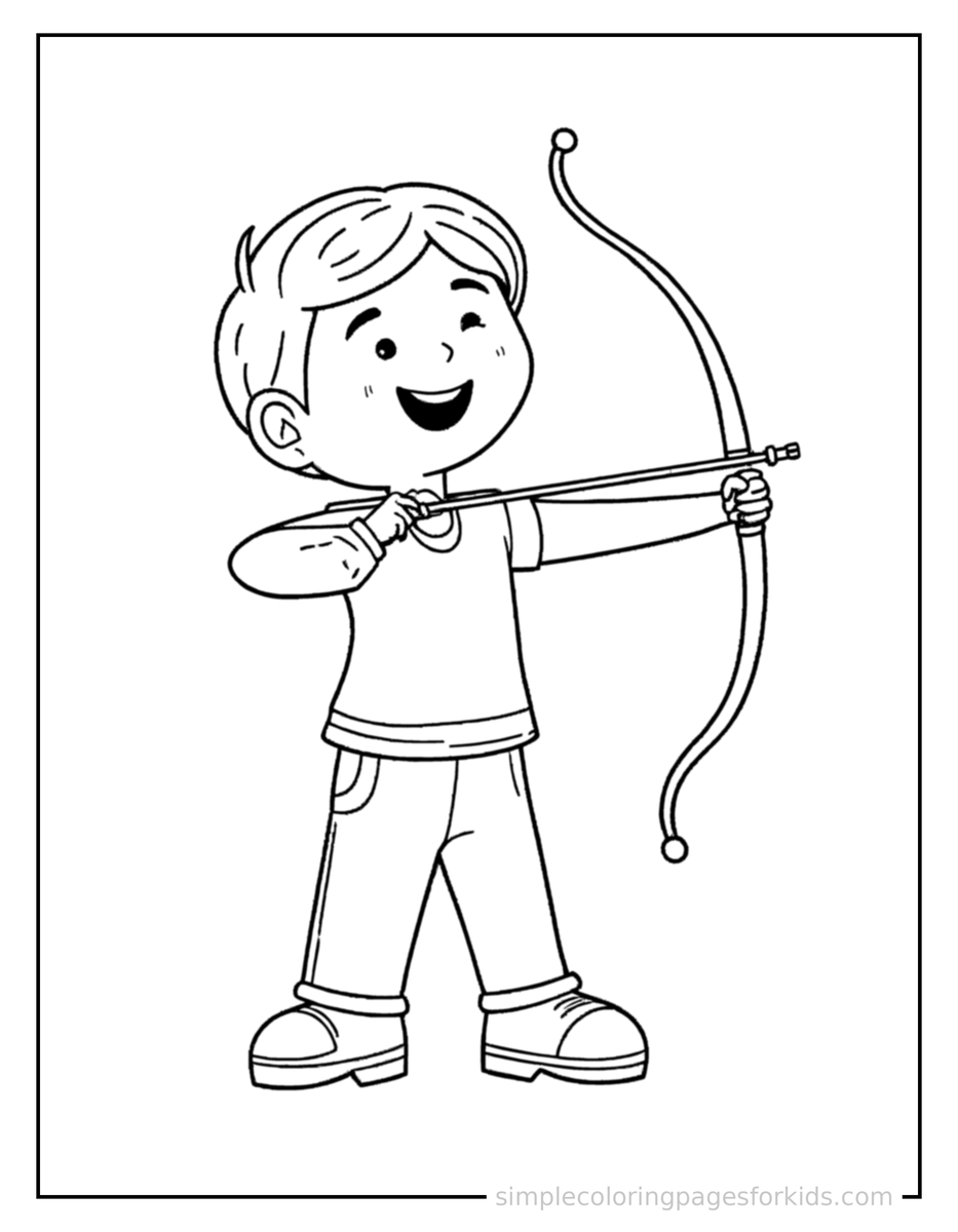 Kid Practicing Archery With A Bow Coloring Pages