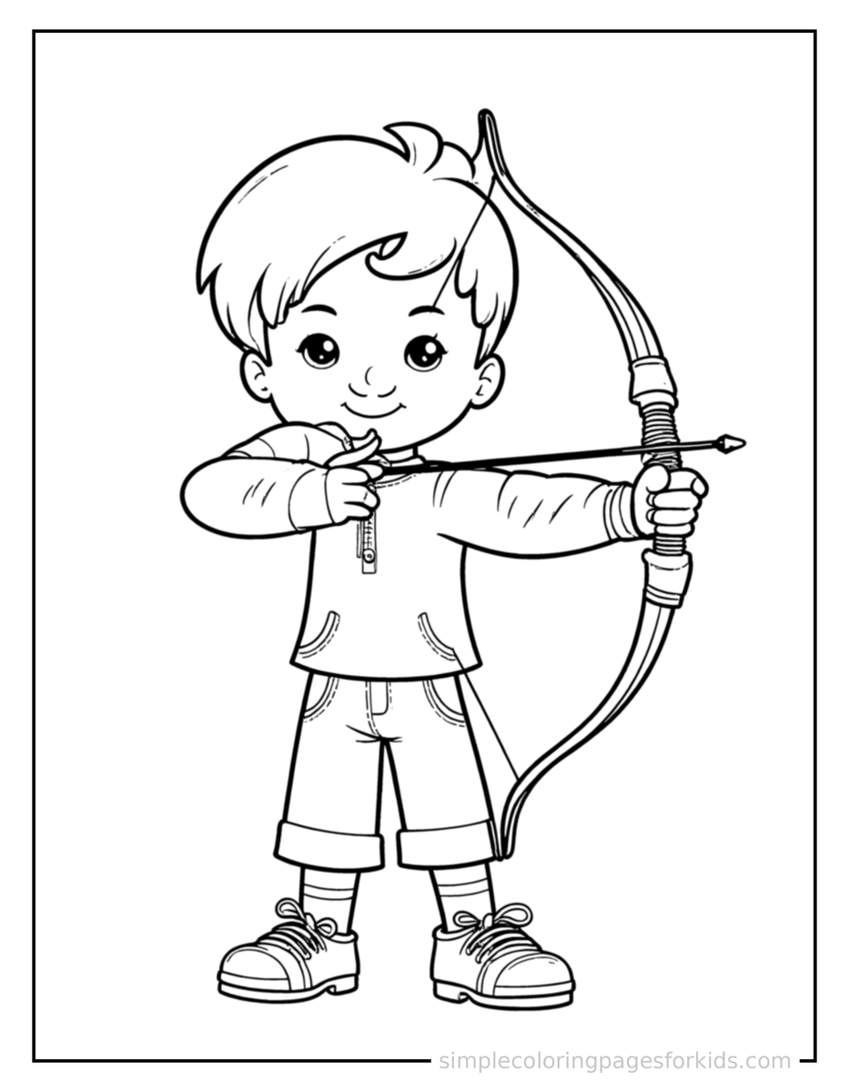 Proud Kid Practicing Archery With A Bow Coloring Page