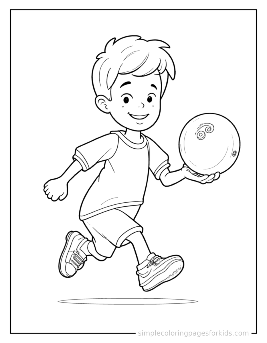 Running Kid Bowling Coloring Page