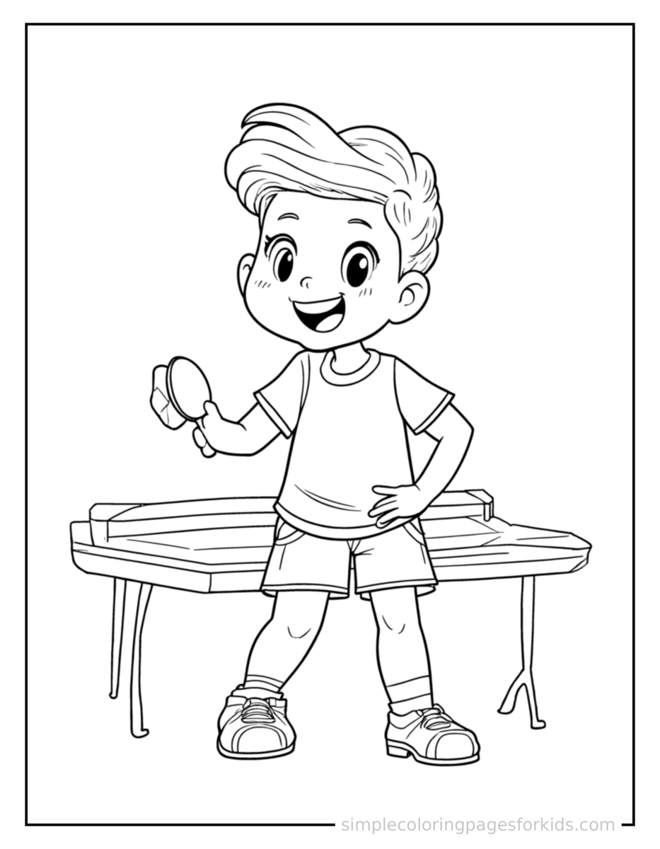 Proud Kid Playing Table Tennis Coloring Page