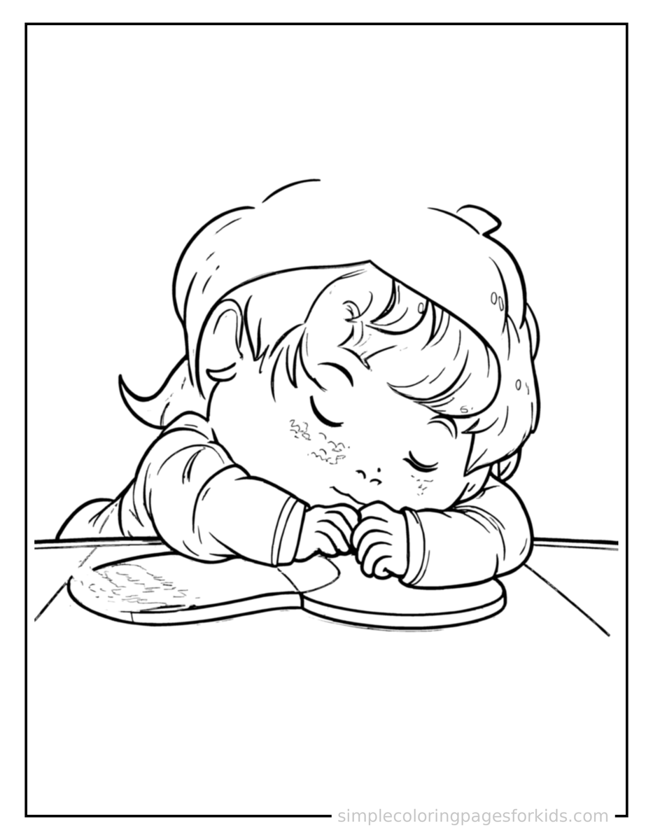 Sleepy Kid Playing Table Tennis Coloring Page