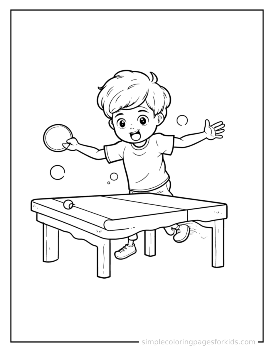 Jumping Kid Playing Table Tennis Coloring Page