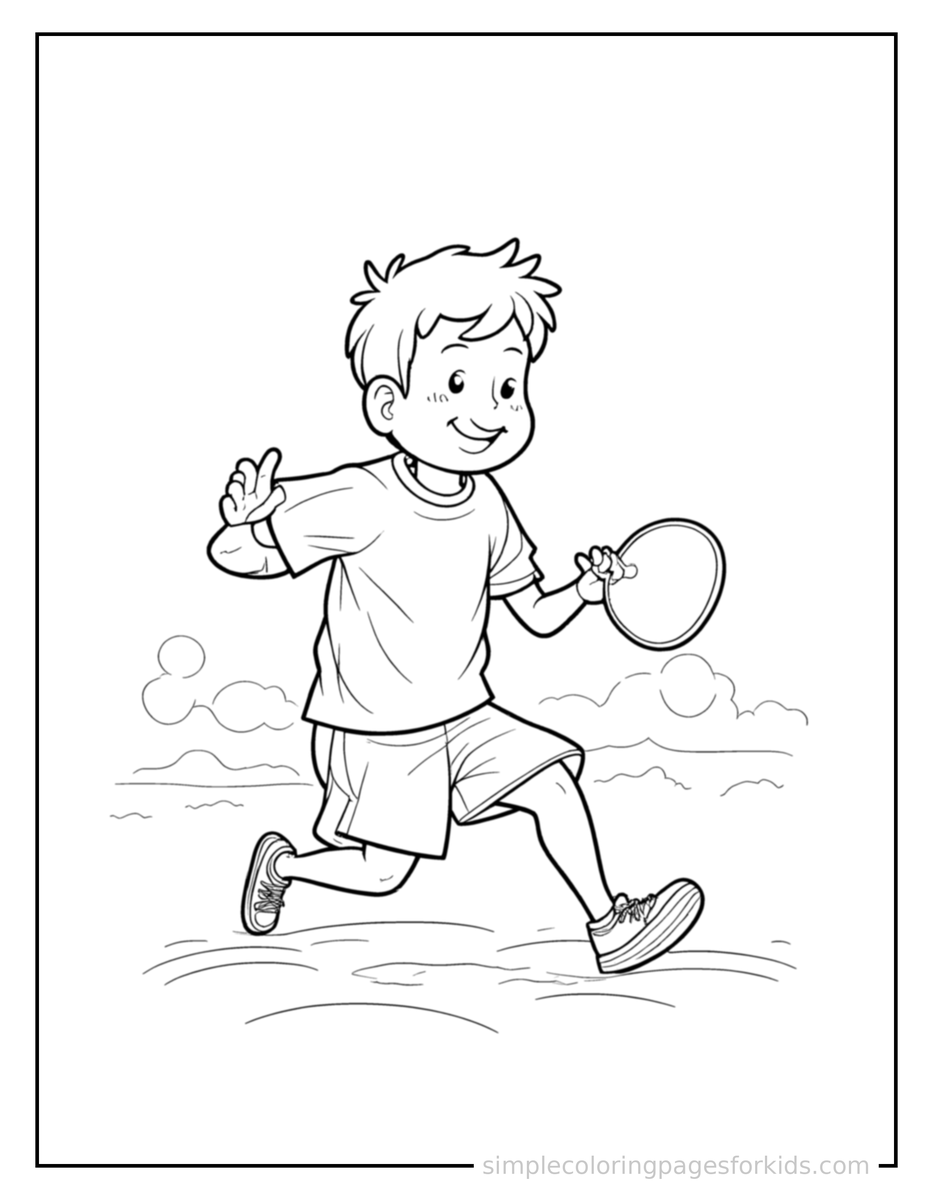 Running Kid Playing Table Tennis Coloring Page