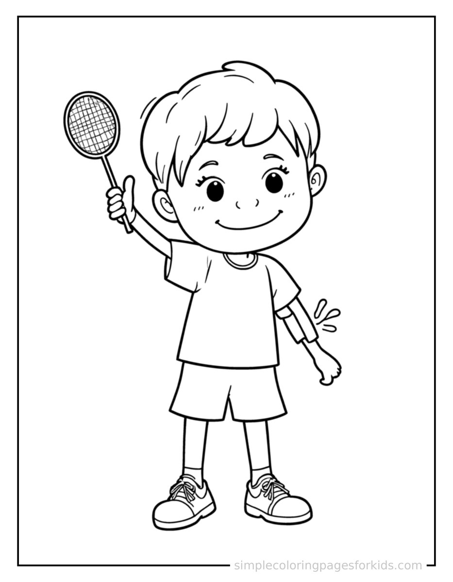 Kid Playing Badminton Coloring Pages
