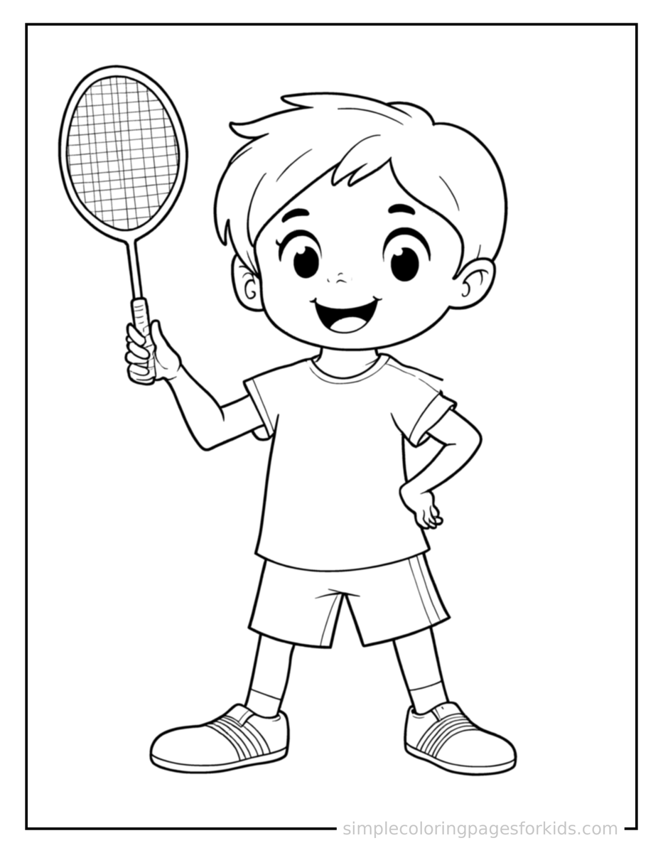 Proud Kid Playing Badminton Coloring Page