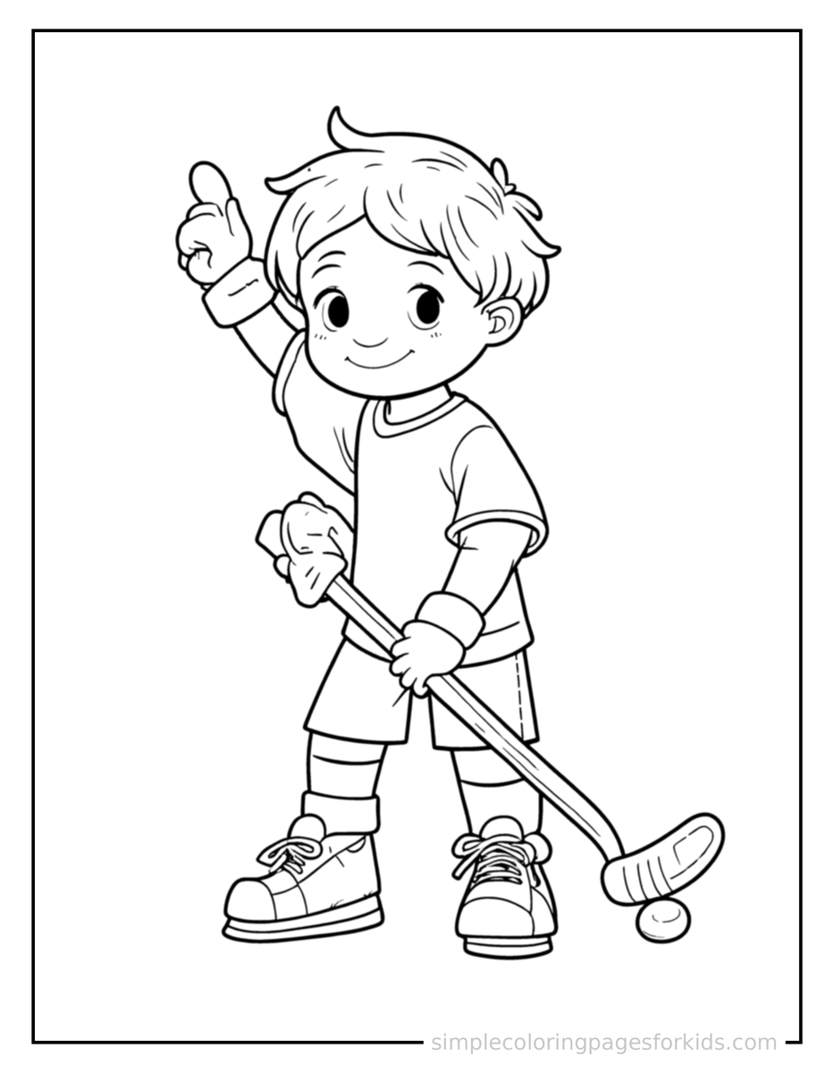 Kid Playing Hockey With A Stick Coloring Pages