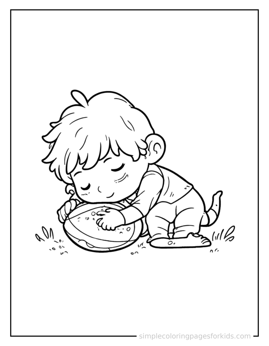 Sleepy Kid Playing Rugby Coloring Page