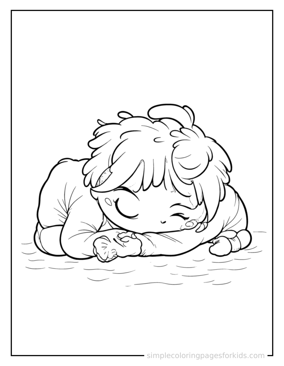 Sleepy Kid Playing Cricket Coloring Page