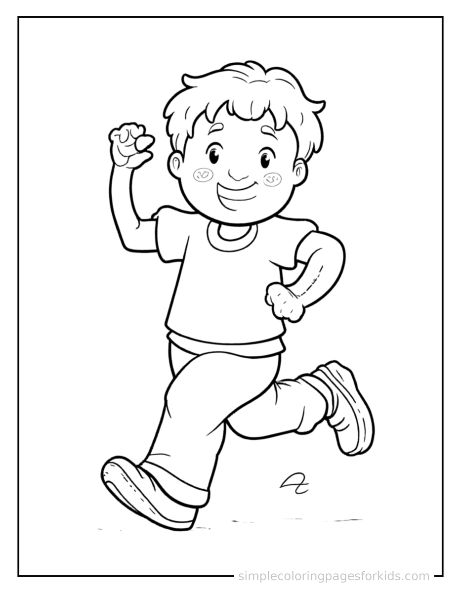 Running Kid Playing Cricket Coloring Page