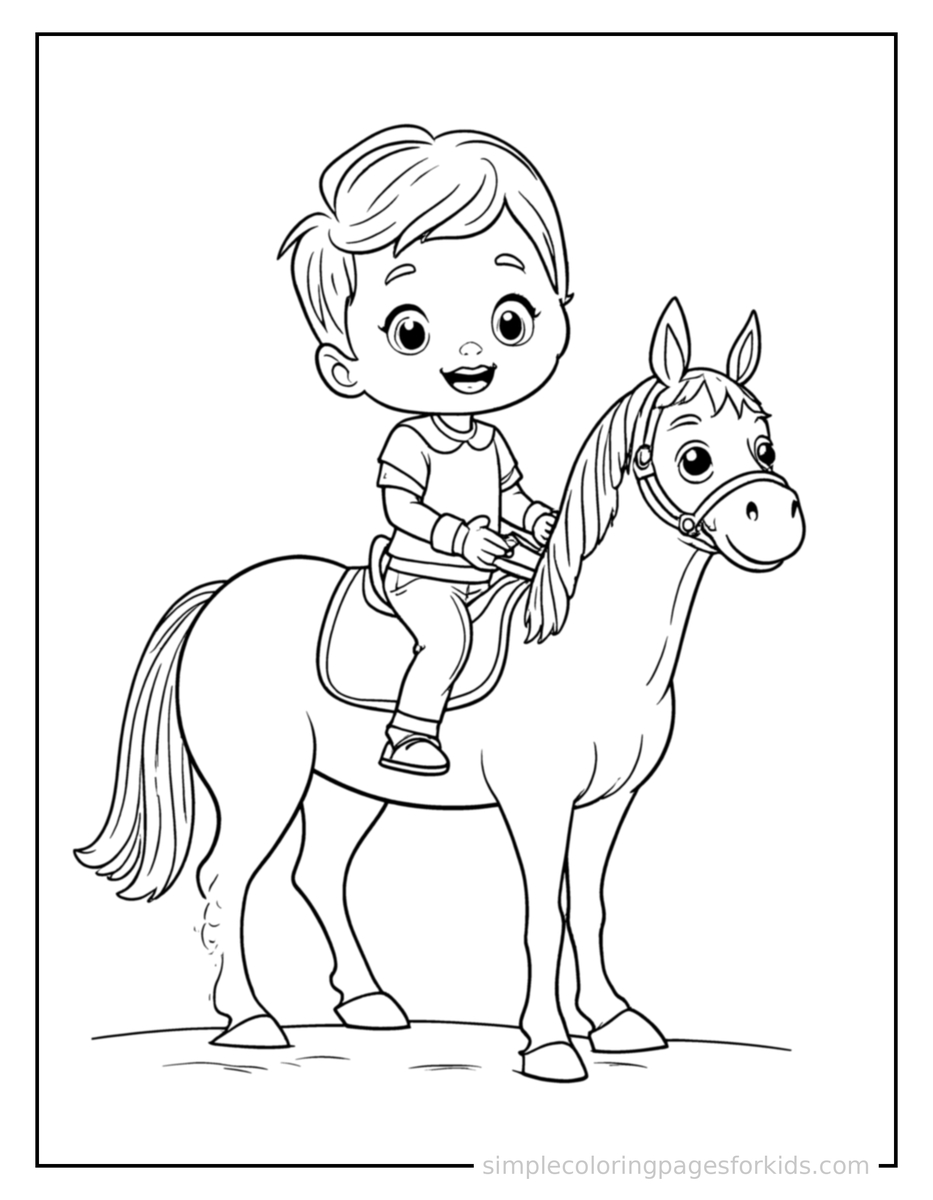 Proud Kid Horseback Riding Coloring Page