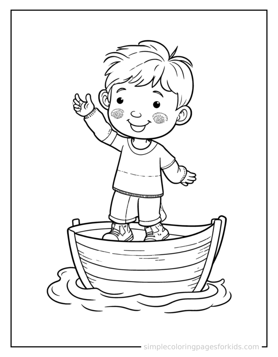 Kid Sailing A Small Boat Coloring Pages