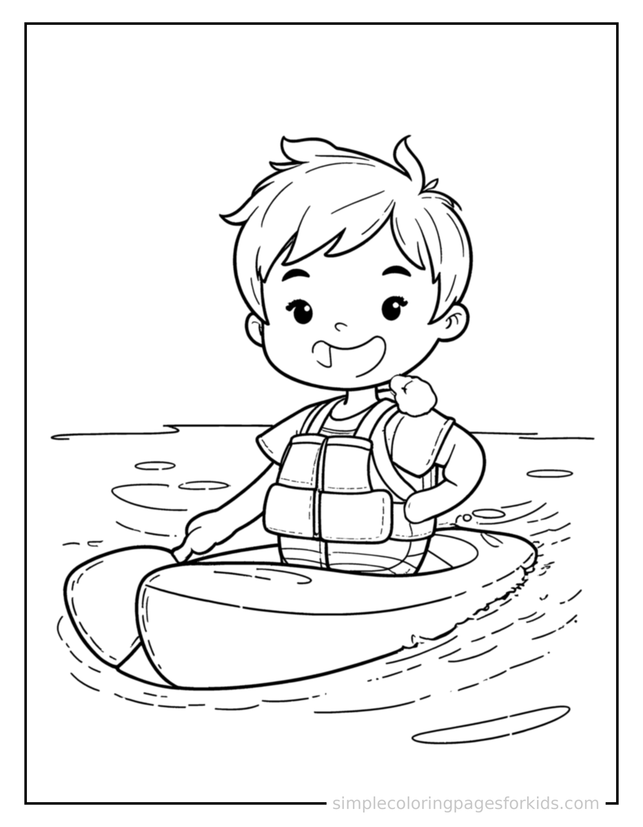 Kid Kayaking On A River Coloring Pages