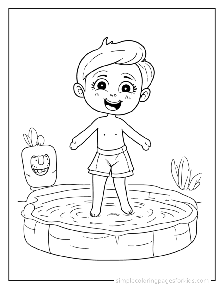 Proud Kid Diving Into A Pool Coloring Page