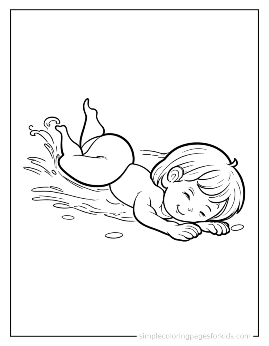 Sleepy Kid Diving Into A Pool Coloring Page